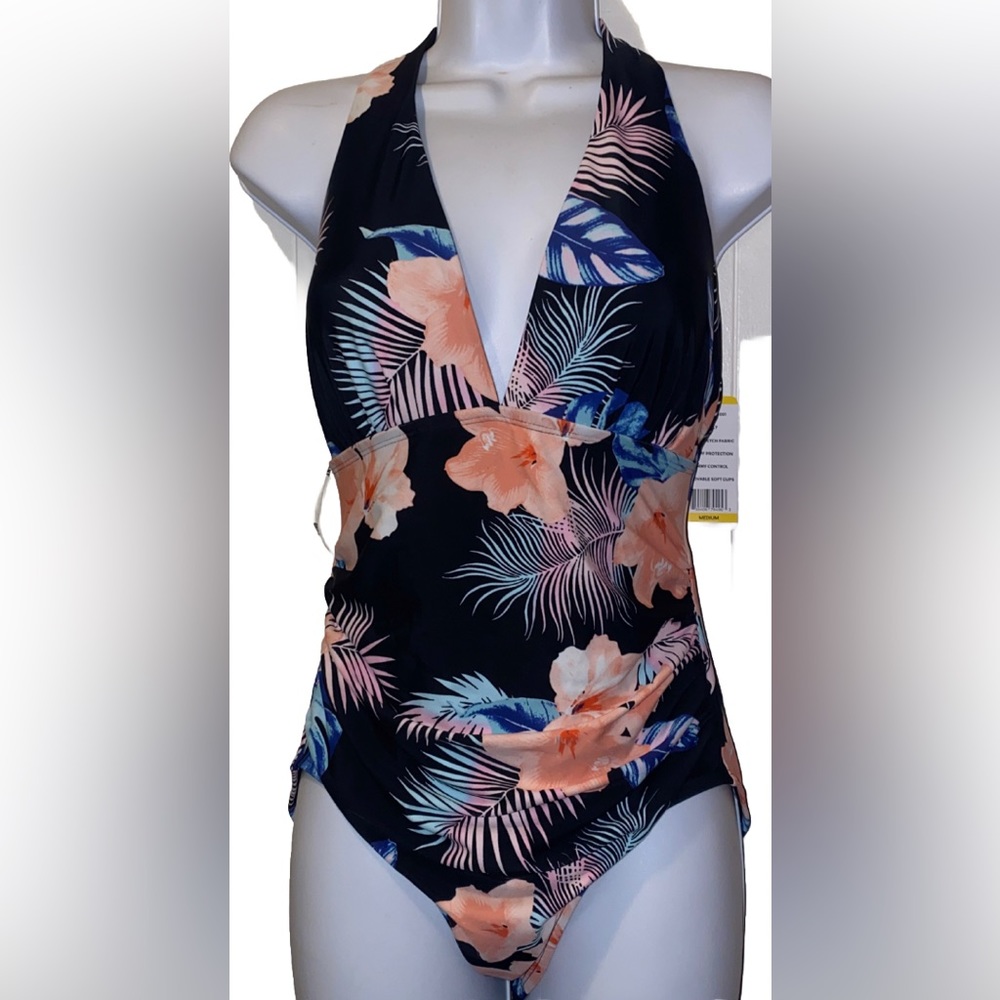 DKNY Black Floral One-Piece Swimsuit